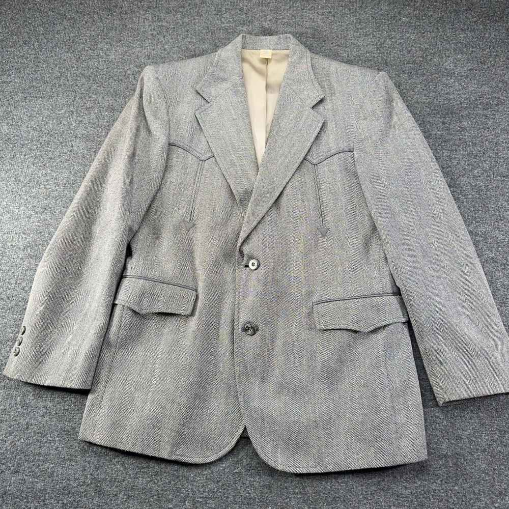 Pendleton VTG Grey Herringbone Blazer Sport Coat Arrowhead Yoke Two Button 40
